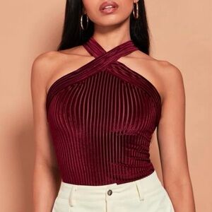 NWT Maroon Velvet Halter Top Size XL